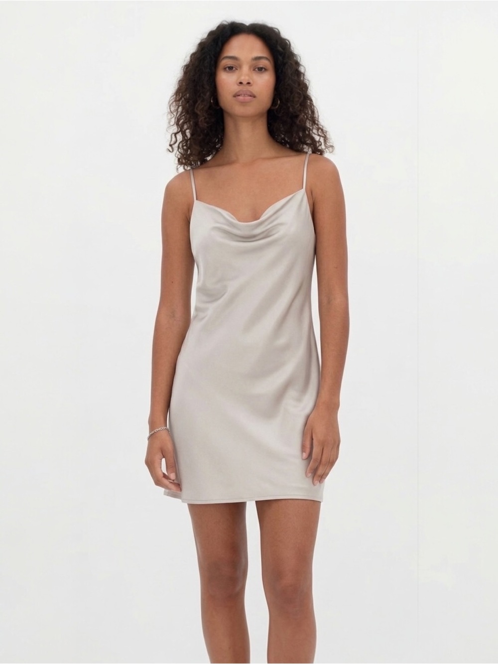 Aritzia Babaton Encore Satin Mini Dress in Denude Sz M Slip Cocktail Party Cowl